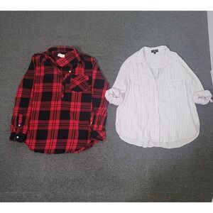 GAP Velvet Heart Size S M Shirt Bundle Women Red Plaid Purple Striped Tops